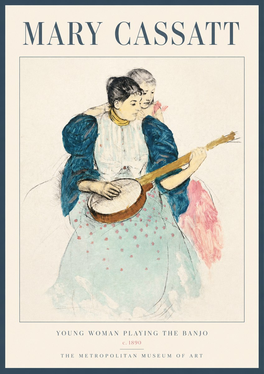 Mary Cassatt Young Woman Playing the Banjo No2 - Poszter