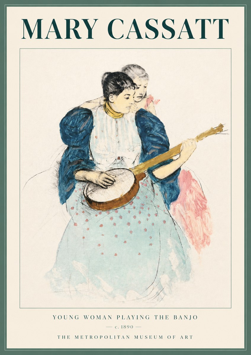 Mary Cassatt Young Woman Playing the Banjo No4 - Poszter