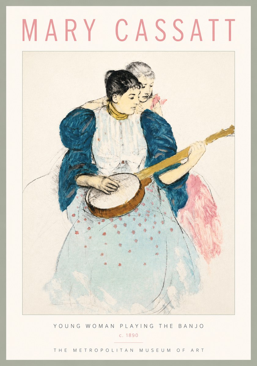 Mary Cassatt Young Woman Playing the Banjo No5 - Poszter