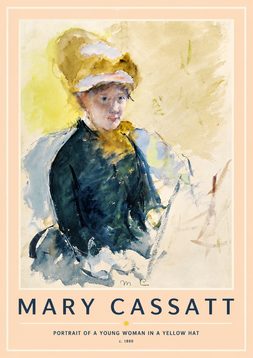 Mary Cassatt Portrait of a Young Woman in a Yellow Hat No2 - Poszter