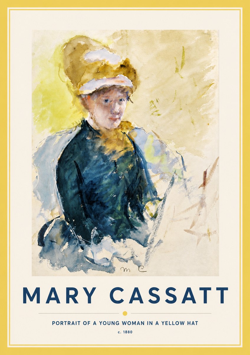 Mary Cassatt Portrait of a Young Woman in a Yellow Hat No5 - Poszter