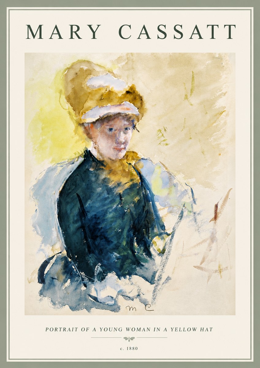 Mary Cassatt Portrait of a Young Woman in a Yellow Hat No6 - Poszter