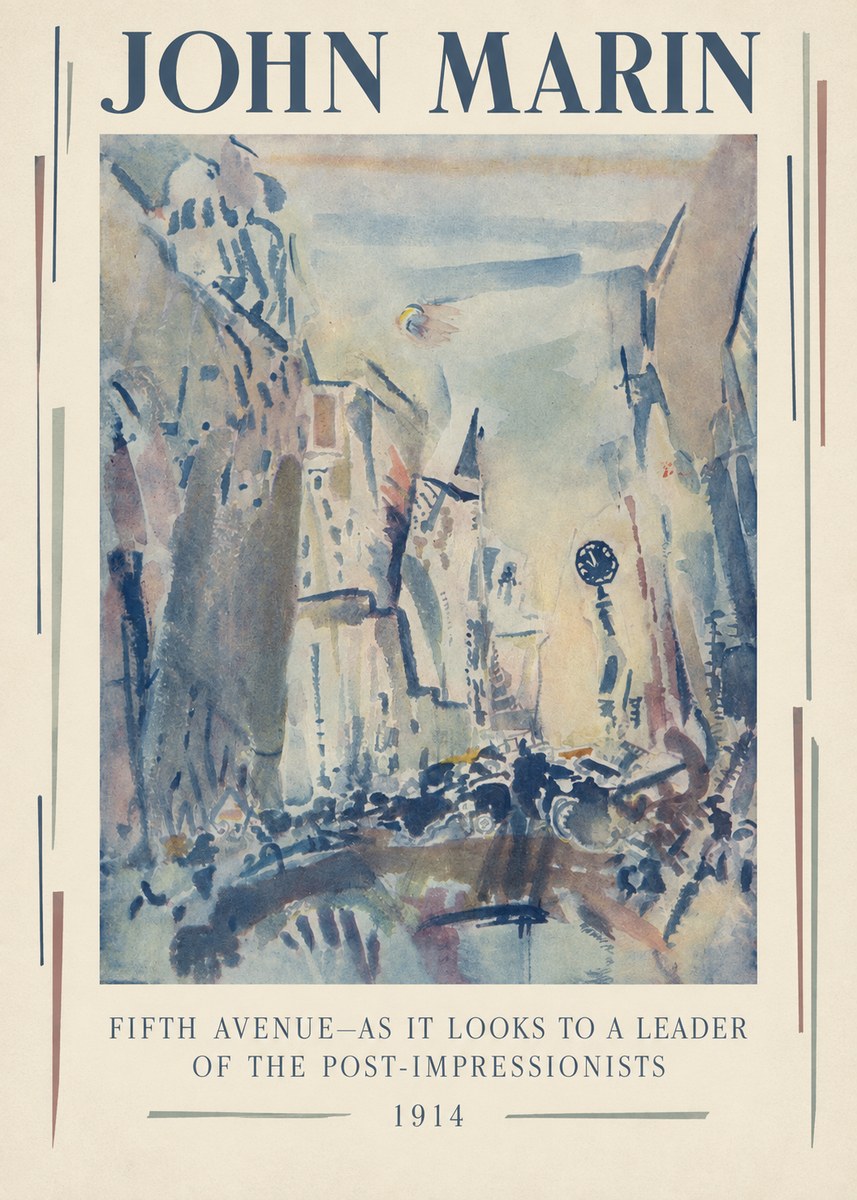 John Marin Fifth Avenue – as It Looks to a Leader of the Post-impressionists No3 - Poszter