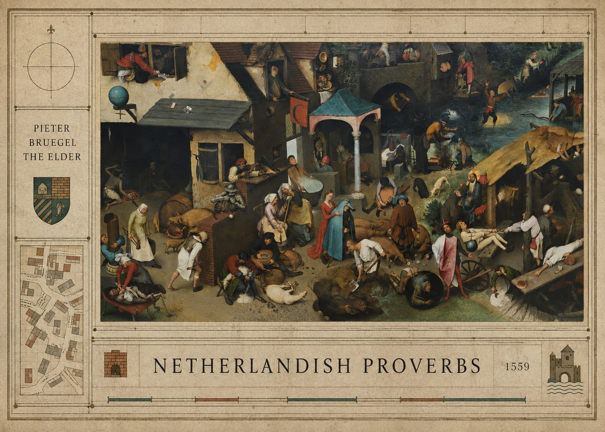 Pieter Bruegel Netherlandish Proverbs III No4 - Poszter