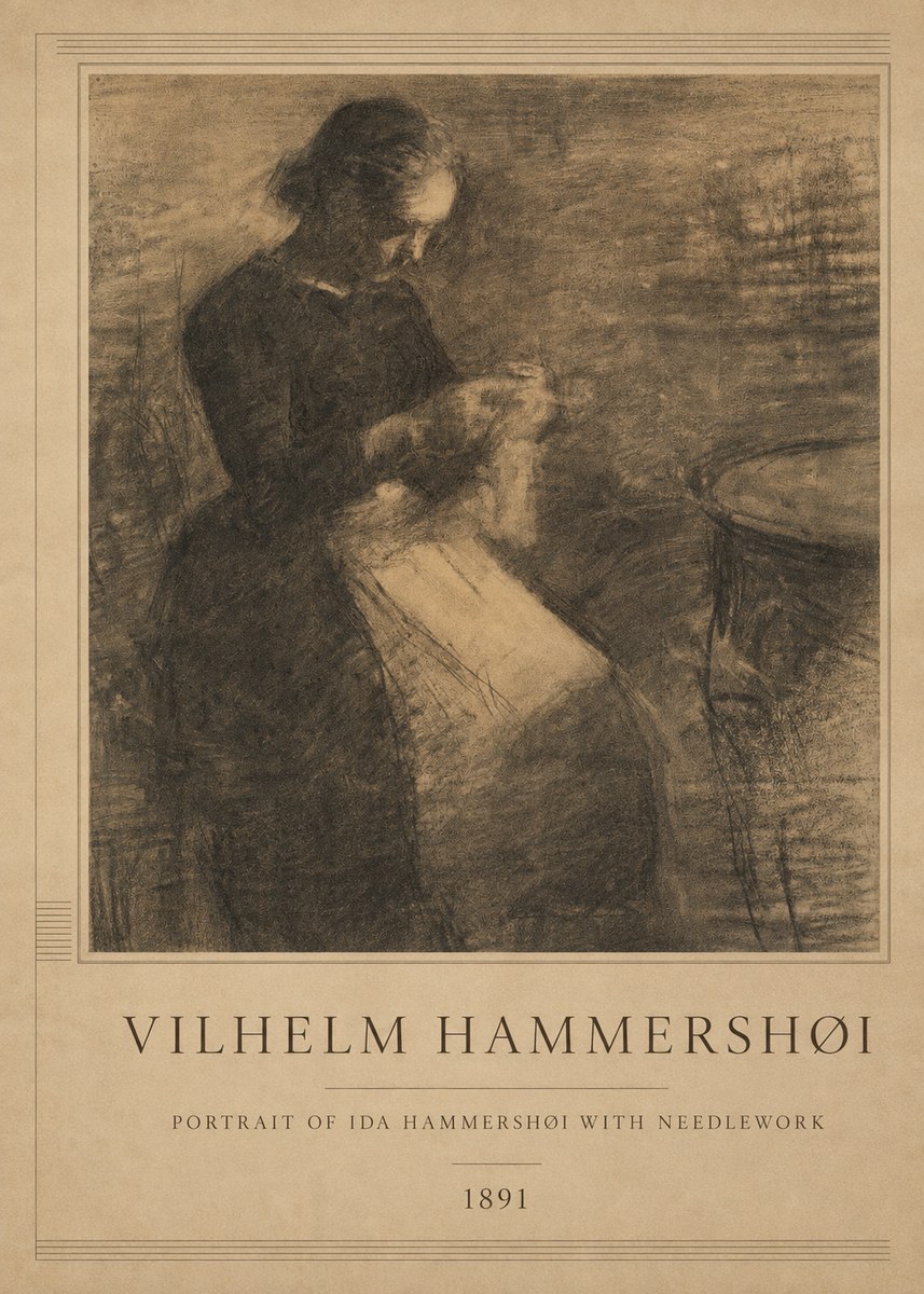 Vilhelm Hammershøi Portrait of Ida Hammershøi with Needlework No1 - Poszter