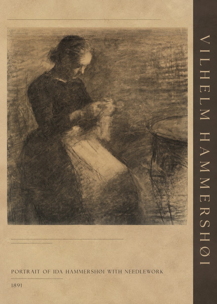 Vilhelm Hammershøi Portrait of Ida Hammershøi with Needlework No2 - Poszter