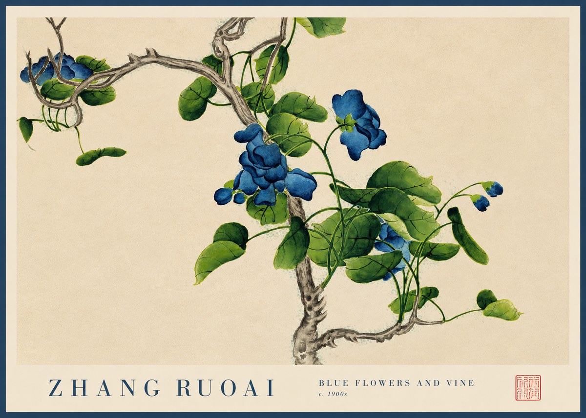 Zhang Ruoai Blue Morning Glories No3 - Poszter