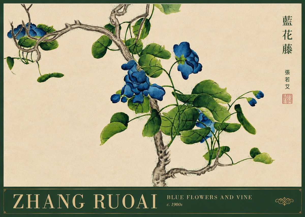 Zhang Ruoai Blue Morning Glories No5 - Poszter