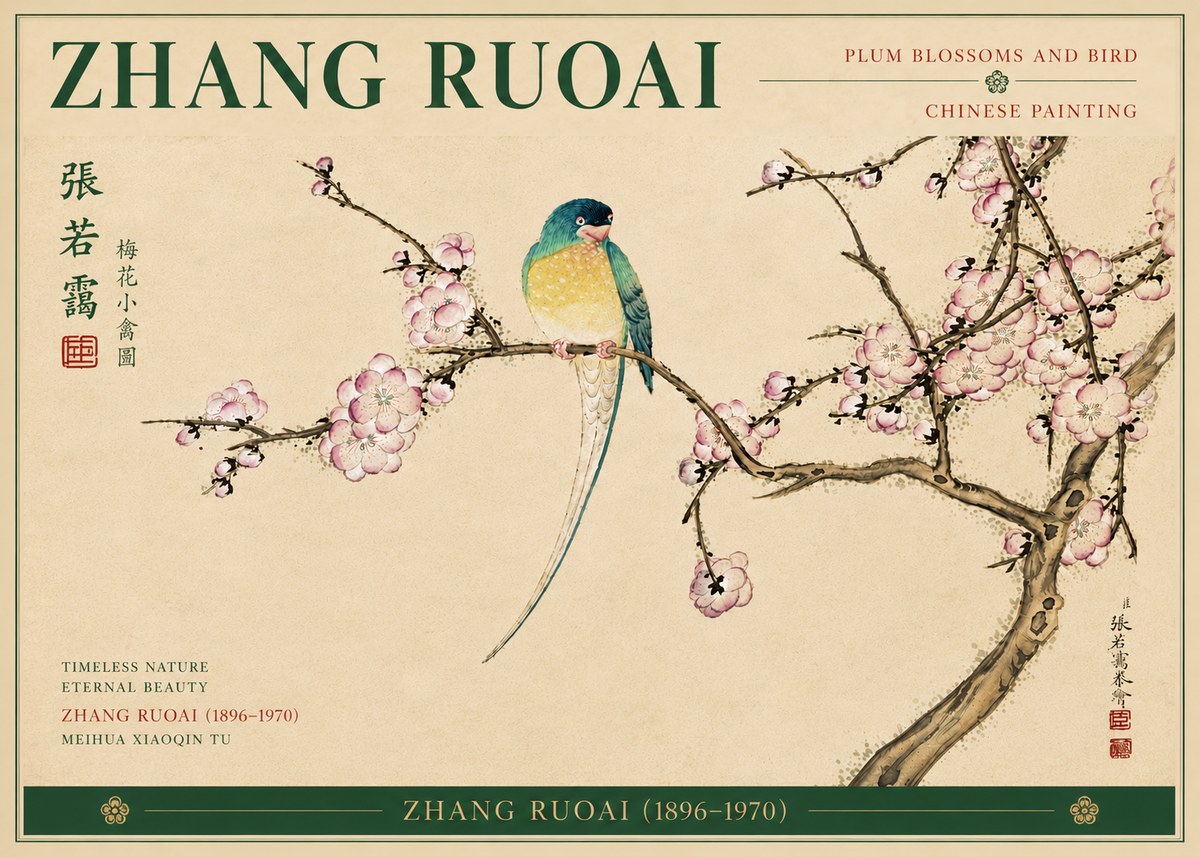 Zhang Ruoai Plum Blossoms and Bird No6 - Poszter