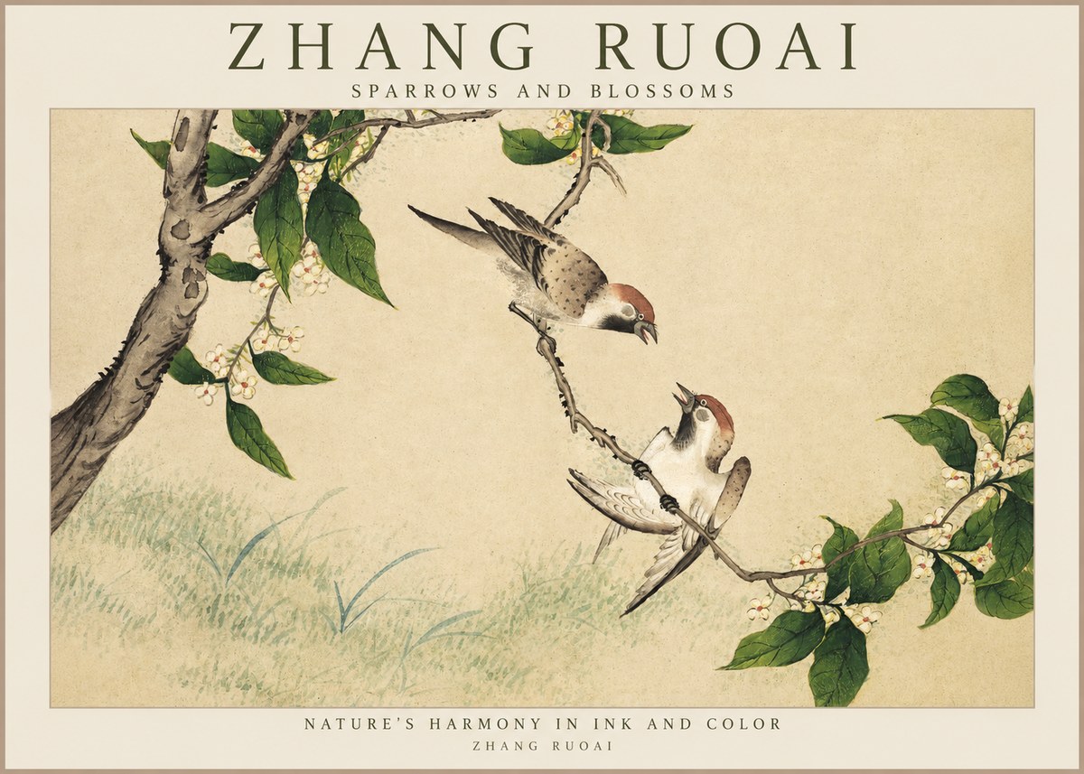 Zhang Ruoai Sparrows and Blossoms No1 - Poszter