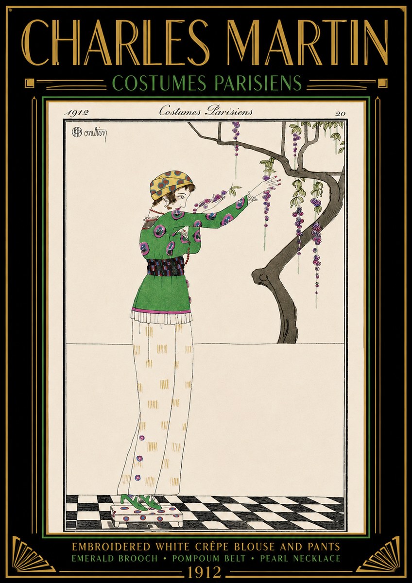 Charles Martin Embroidered White Crêpe Blouse and Pants No4 - Poszter
