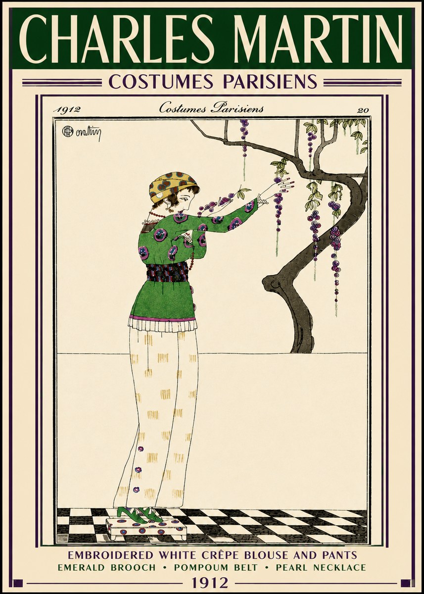 Charles Martin Embroidered White Crêpe Blouse and Pants No6 - Poszter