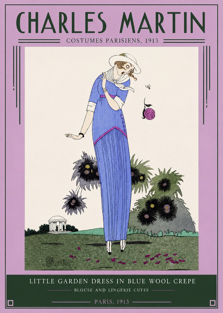 Charles Martin Little Garden Dress in Blue Wool Crepe No2 - Poszter