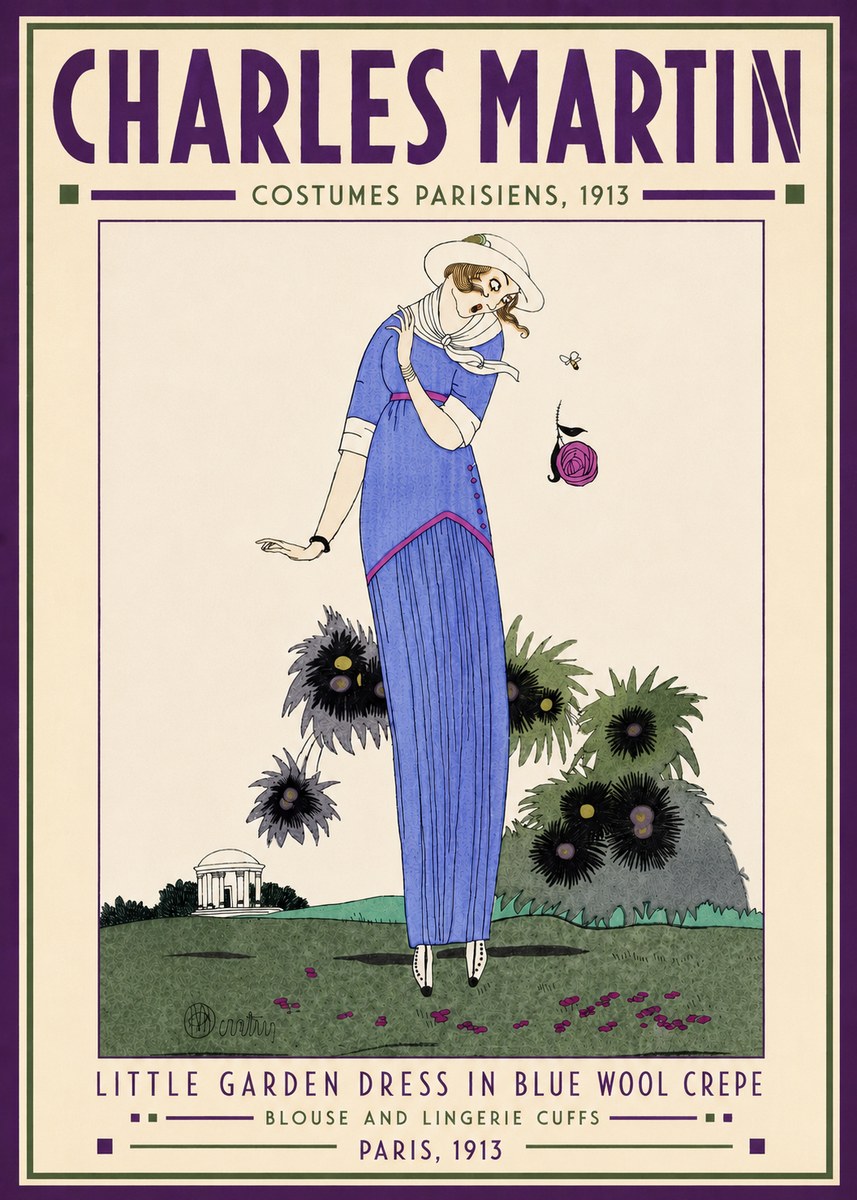 Charles Martin Little Garden Dress in Blue Wool Crepe No4 - Poszter