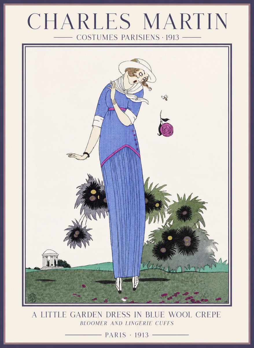 Charles Martin Little Garden Dress in Blue Wool Crepe No5 - Poszter