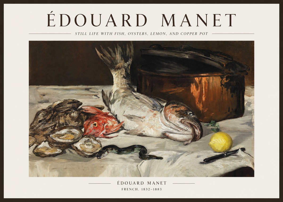 Édouard Manet Still Life with Fish, Oysters, Lemon, and Copper Pot No1 - Poszter