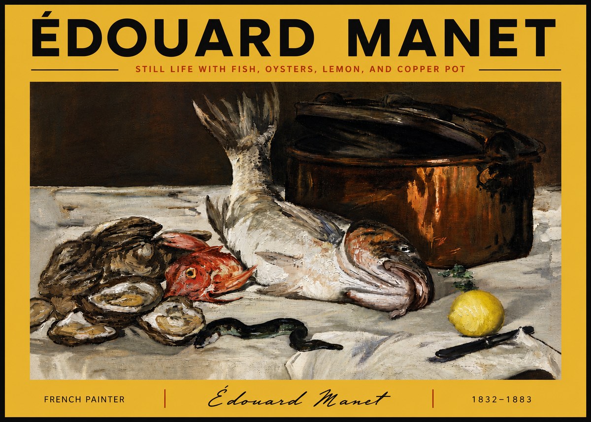 Édouard Manet Still Life with Fish, Oysters, Lemon, and Copper Pot No6 - Poszter