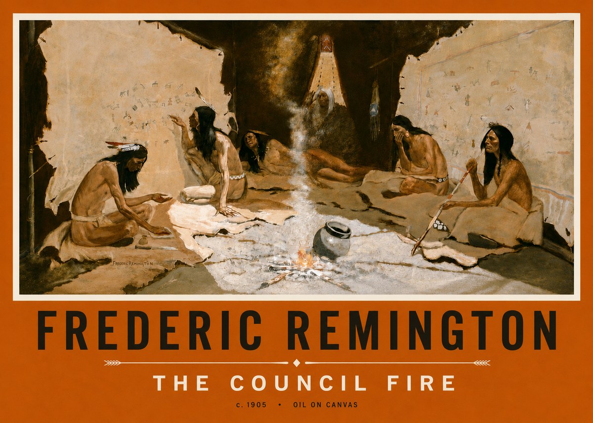Frederic Remington The Council Fire I No3 - Poszter
