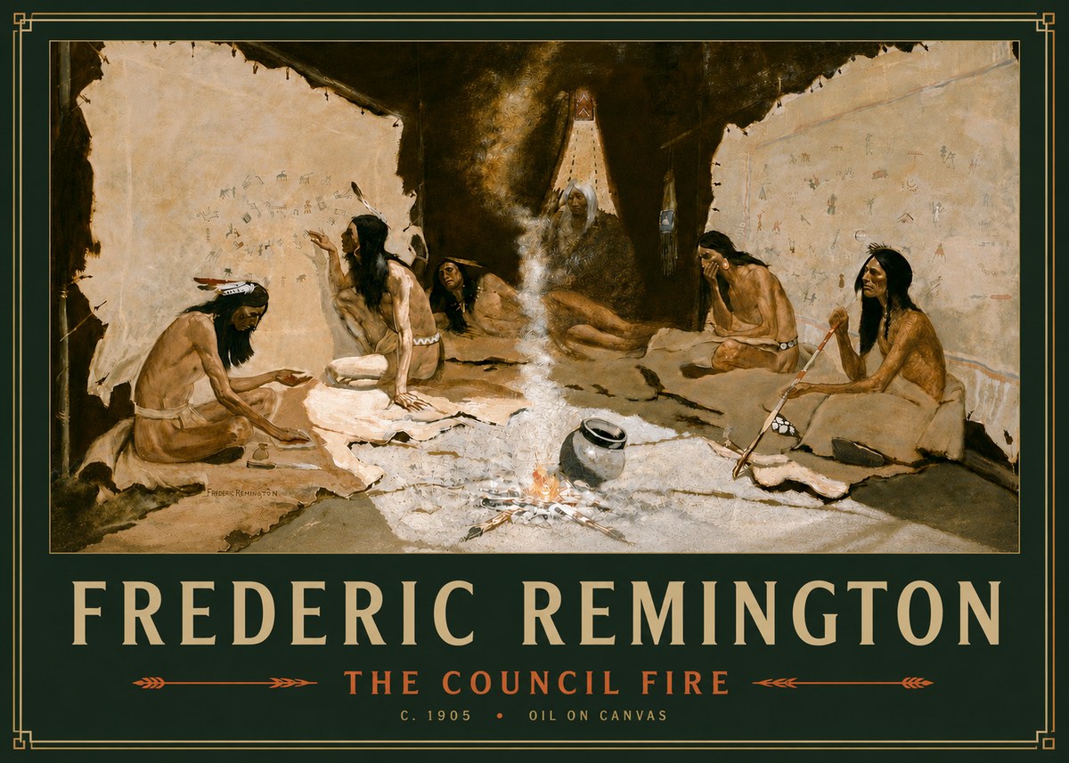 Frederic Remington The Council Fire I No4 - Poszter