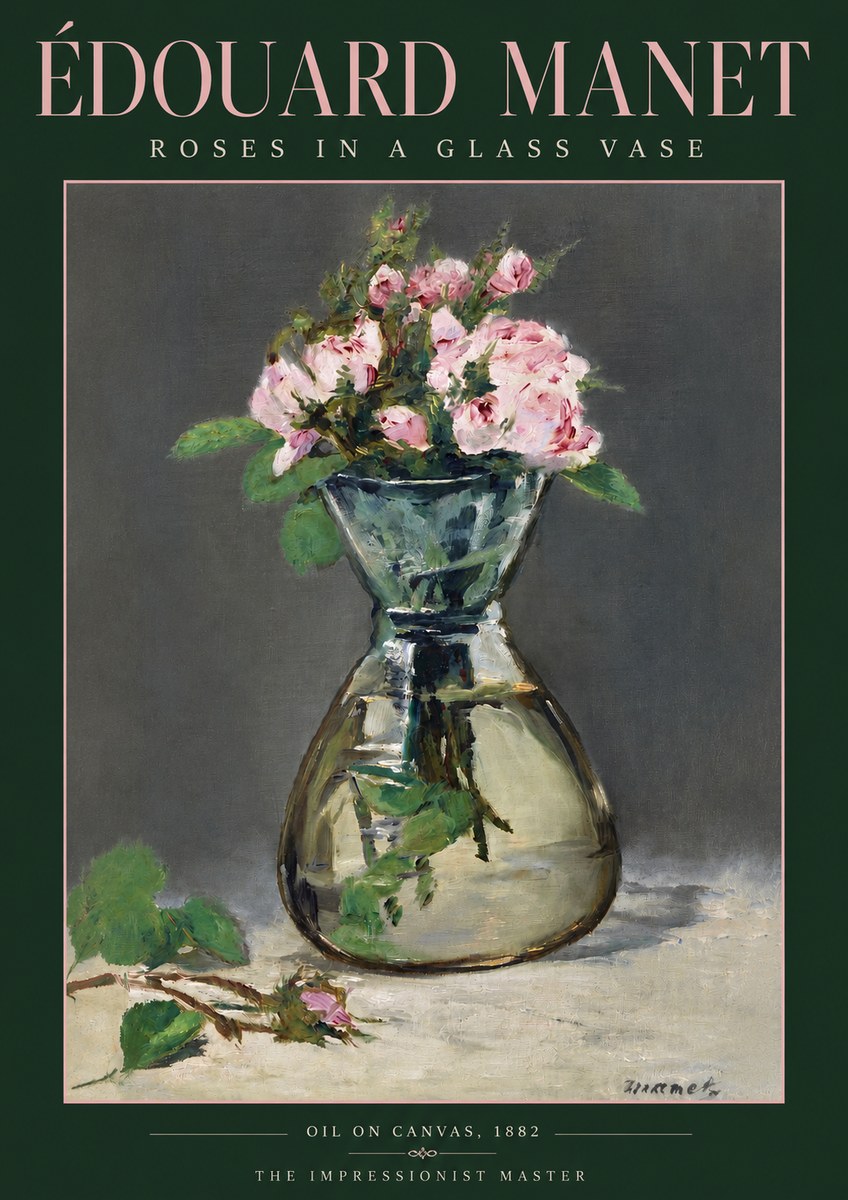Édouard Manet Roses in a Glass Vase II No3 - Poszter