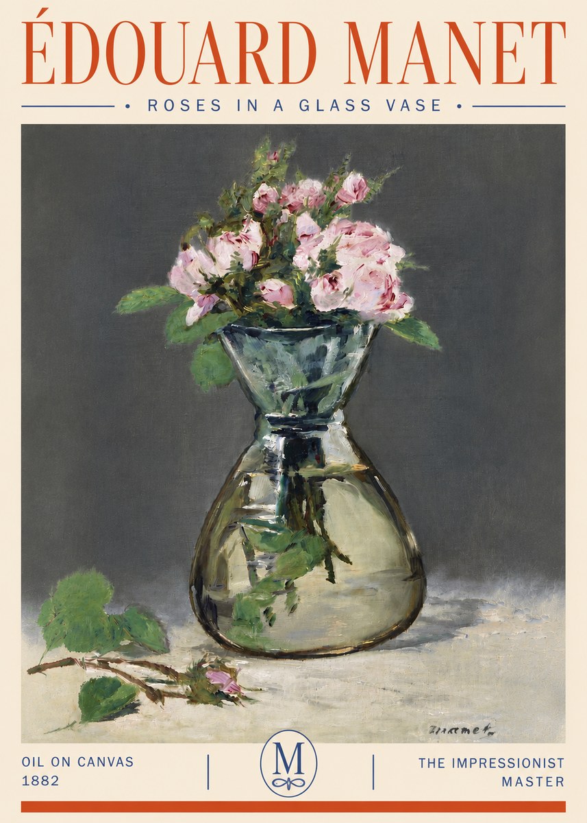 Édouard Manet Roses in a Glass Vase II No4 - Poszter