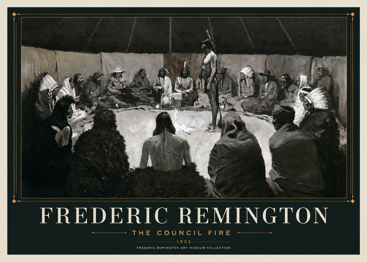 Frederic Remington The Council Fire II No3 - Poszter