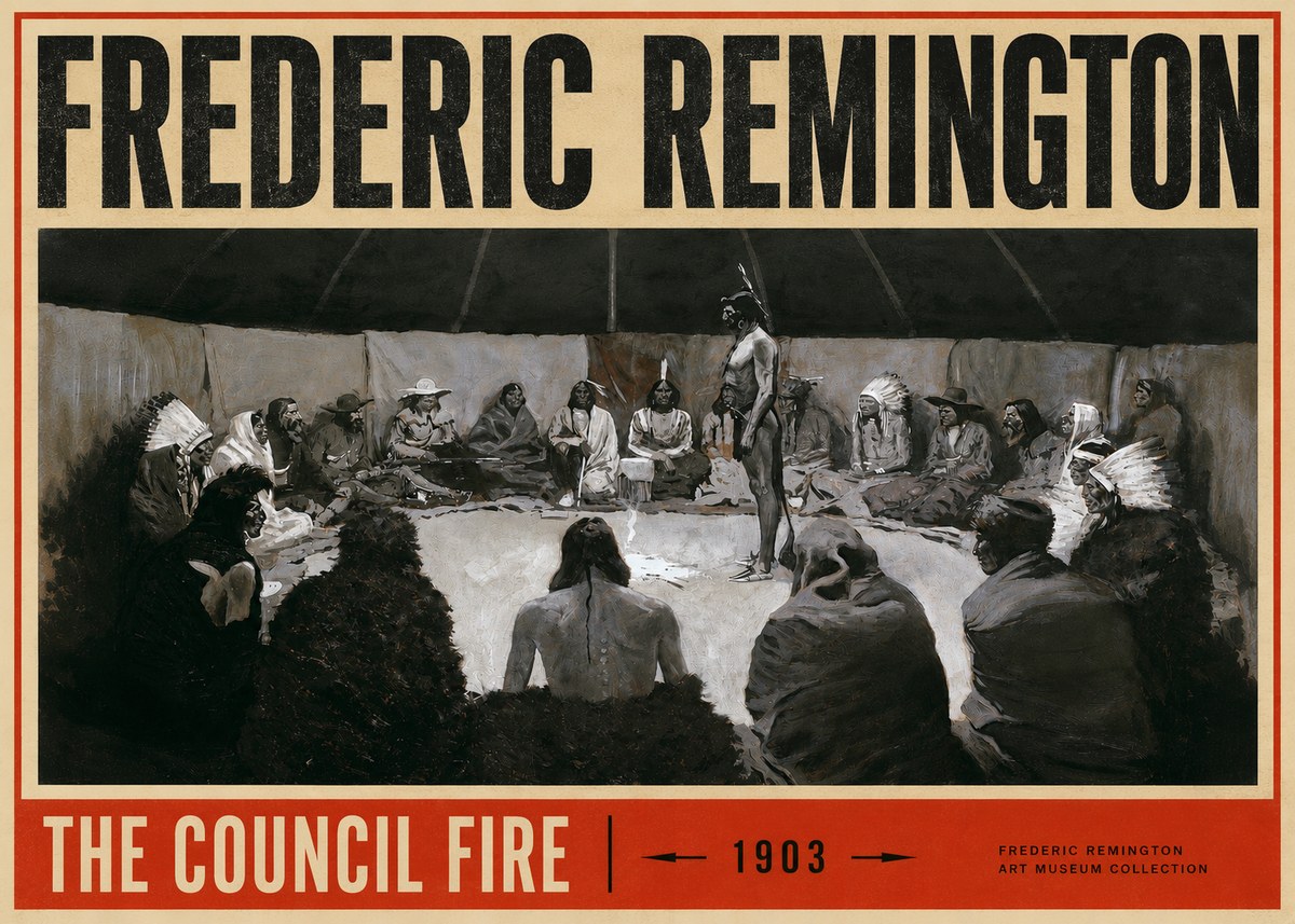 Frederic Remington The Council Fire II No4 - Poszter