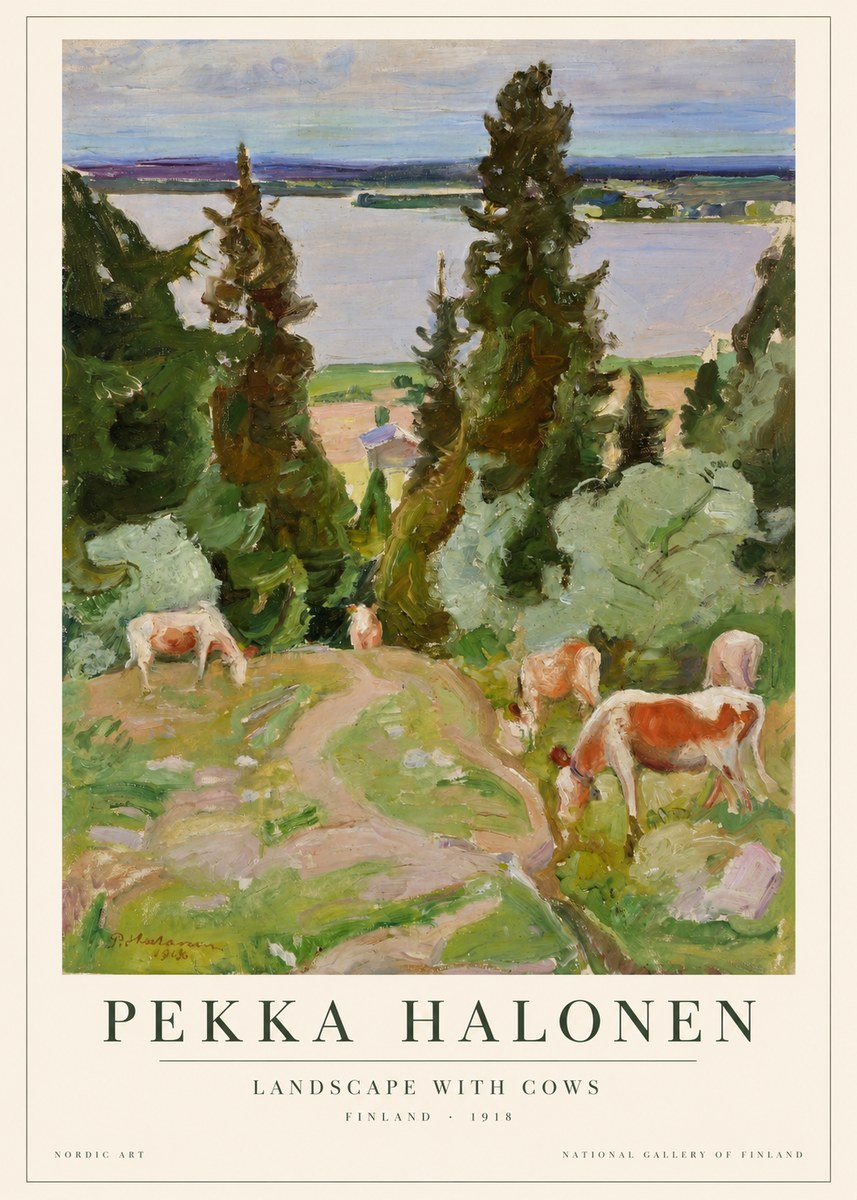 Pekka Halonen Landscape with Cows No1 - Poszter