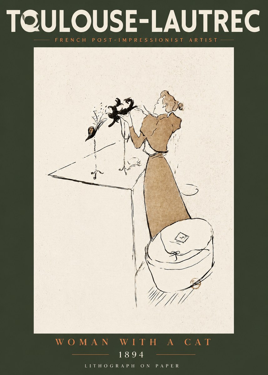 Toulouse-Lautrec Woman with a Cat No4 - Poszter