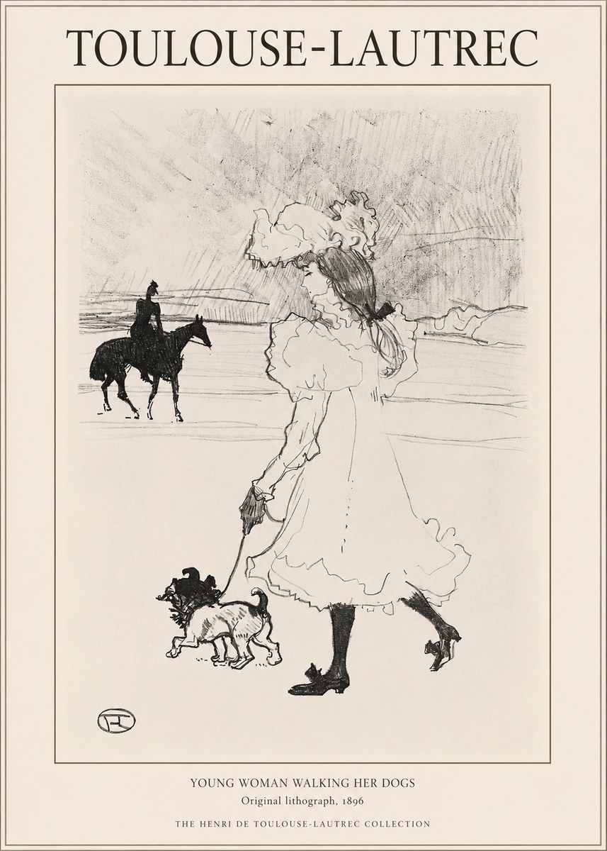 Toulouse-Lautrec Young Woman Walking Her Dogs No1 - Poszter