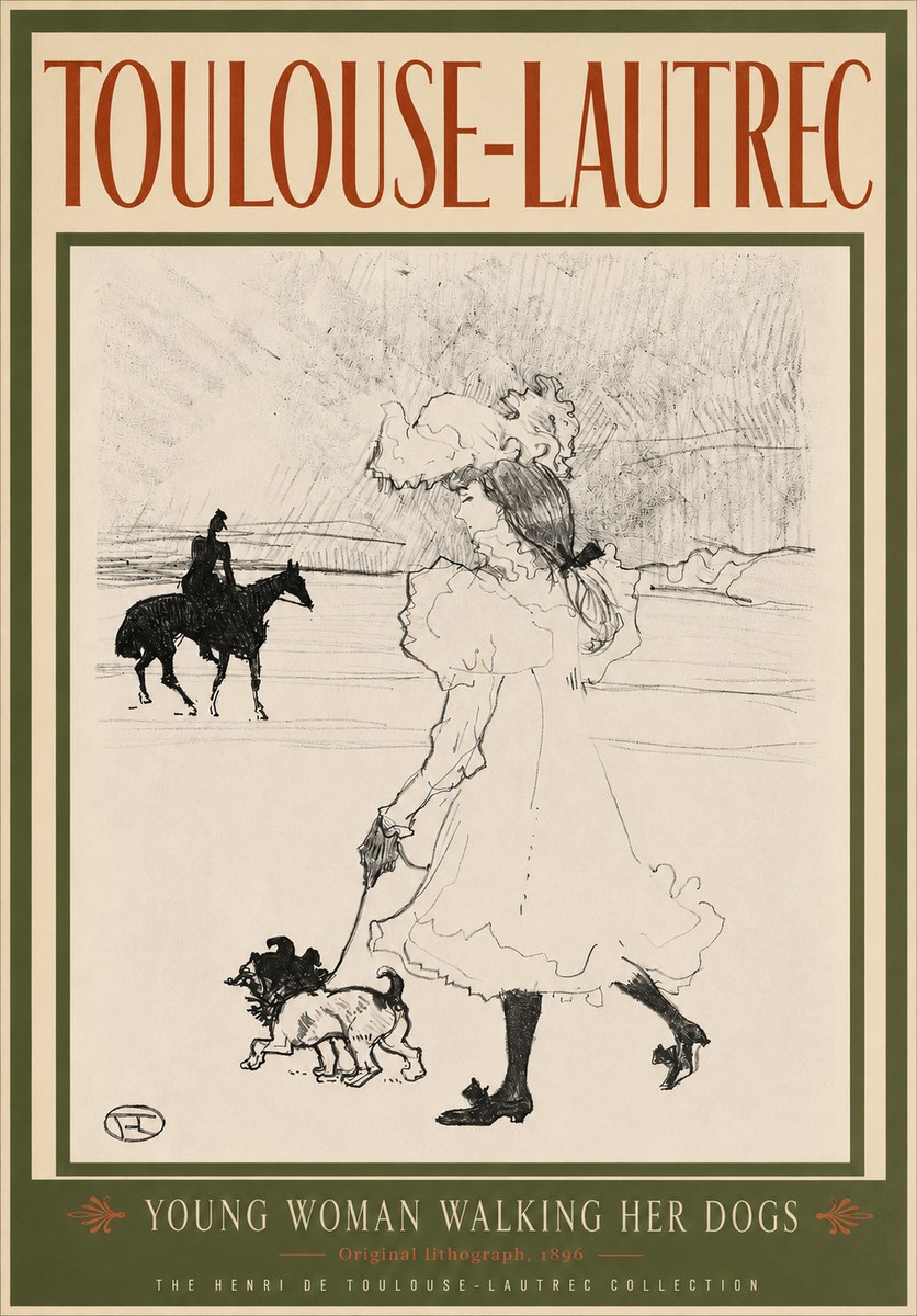 Toulouse-Lautrec Young Woman Walking Her Dogs No3 - Poszter