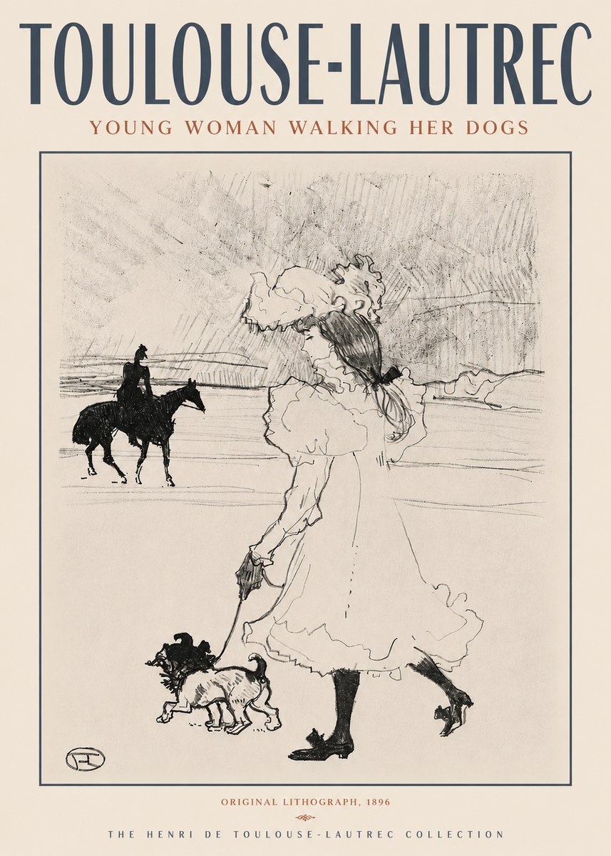 Toulouse-Lautrec Young Woman Walking Her Dogs No4 - Poszter