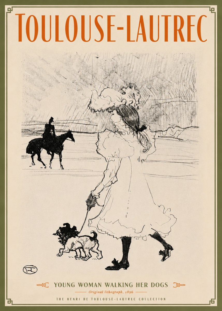 Toulouse-Lautrec Young Woman Walking Her Dogs No5 - Poszter