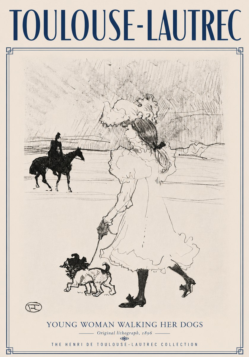 Toulouse-Lautrec Young Woman Walking Her Dogs No6 - Poszter