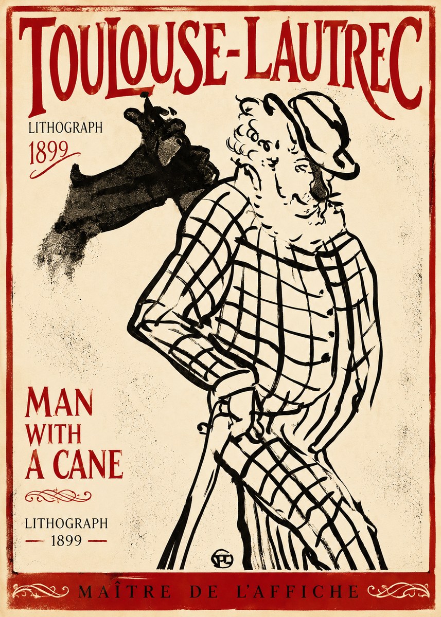 Toulouse-Lautrec Man with a Cane No3 - Poszter