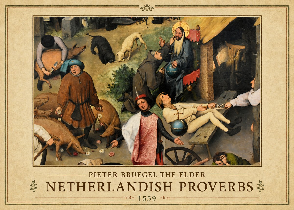 Pieter Bruegel Netherlandish Proverbs IV No1 - Poszter