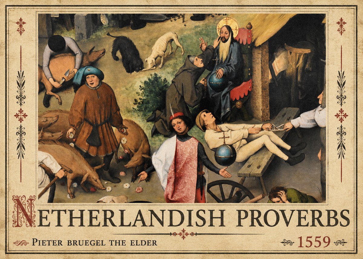 Pieter Bruegel Netherlandish Proverbs IV No2 - Poszter