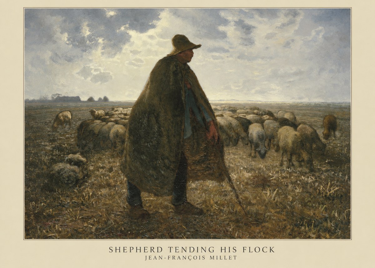 Jean-François Millet Shepherd Tending His Flock No5 - Poszter