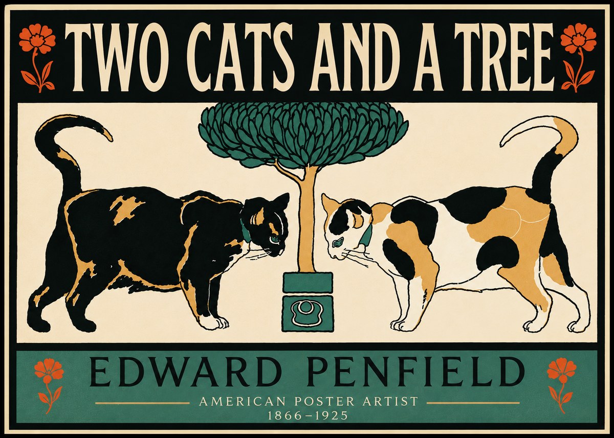 Edward Penfield Two Cats and a Tree No5 - Poszter