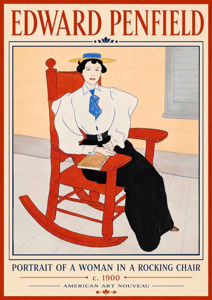Edward Penfield Portrait of a Woman in a Rocking Chair No6 - Poszter