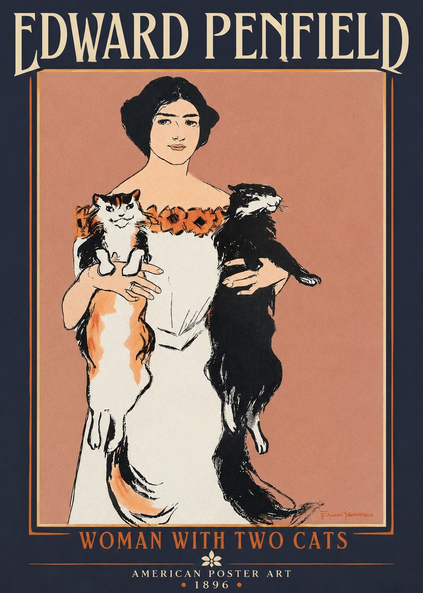 Edward Penfield Woman with Two Cats No2 - Poszter