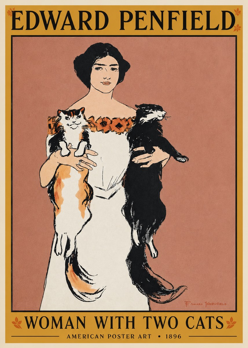 Edward Penfield Woman with Two Cats No3 - Poszter