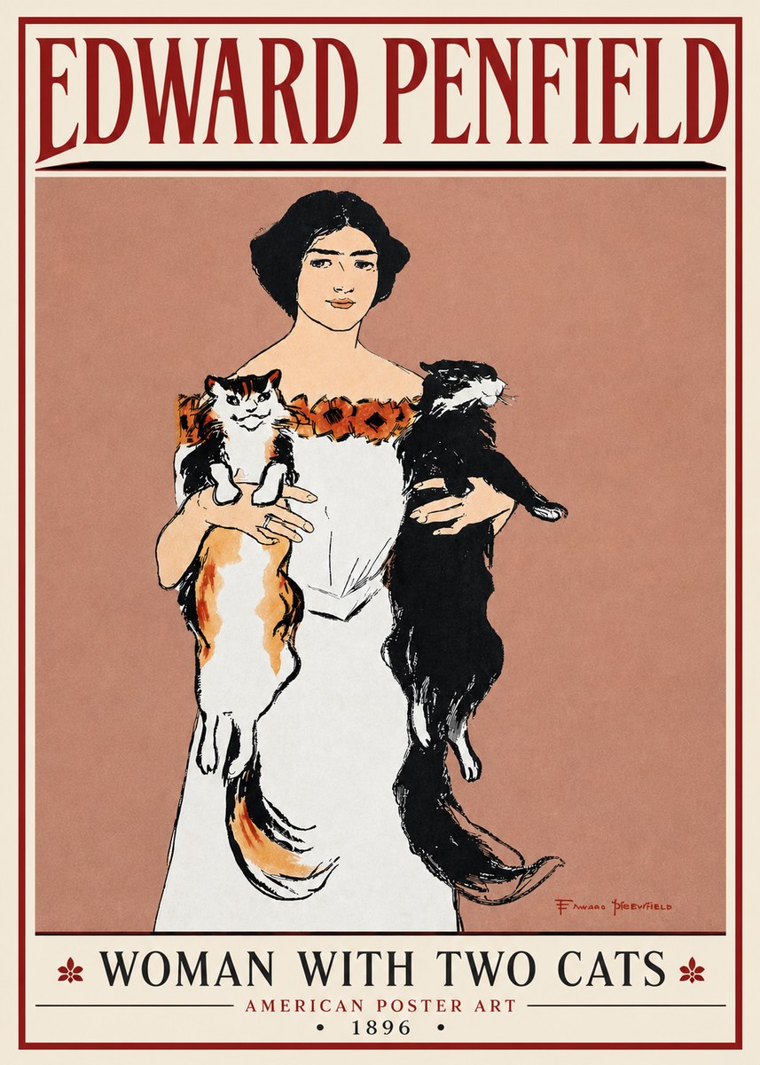 Edward Penfield Woman with Two Cats No4 - Poszter
