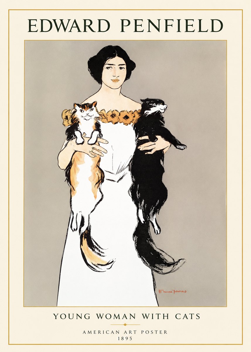 Edward Penfield Young Woman with Cats No1 - Poszter