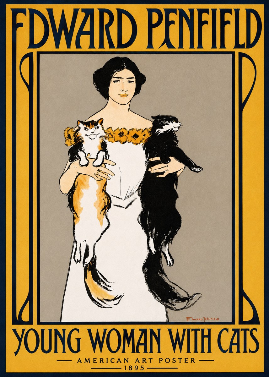Edward Penfield Young Woman with Cats No2 - Poszter
