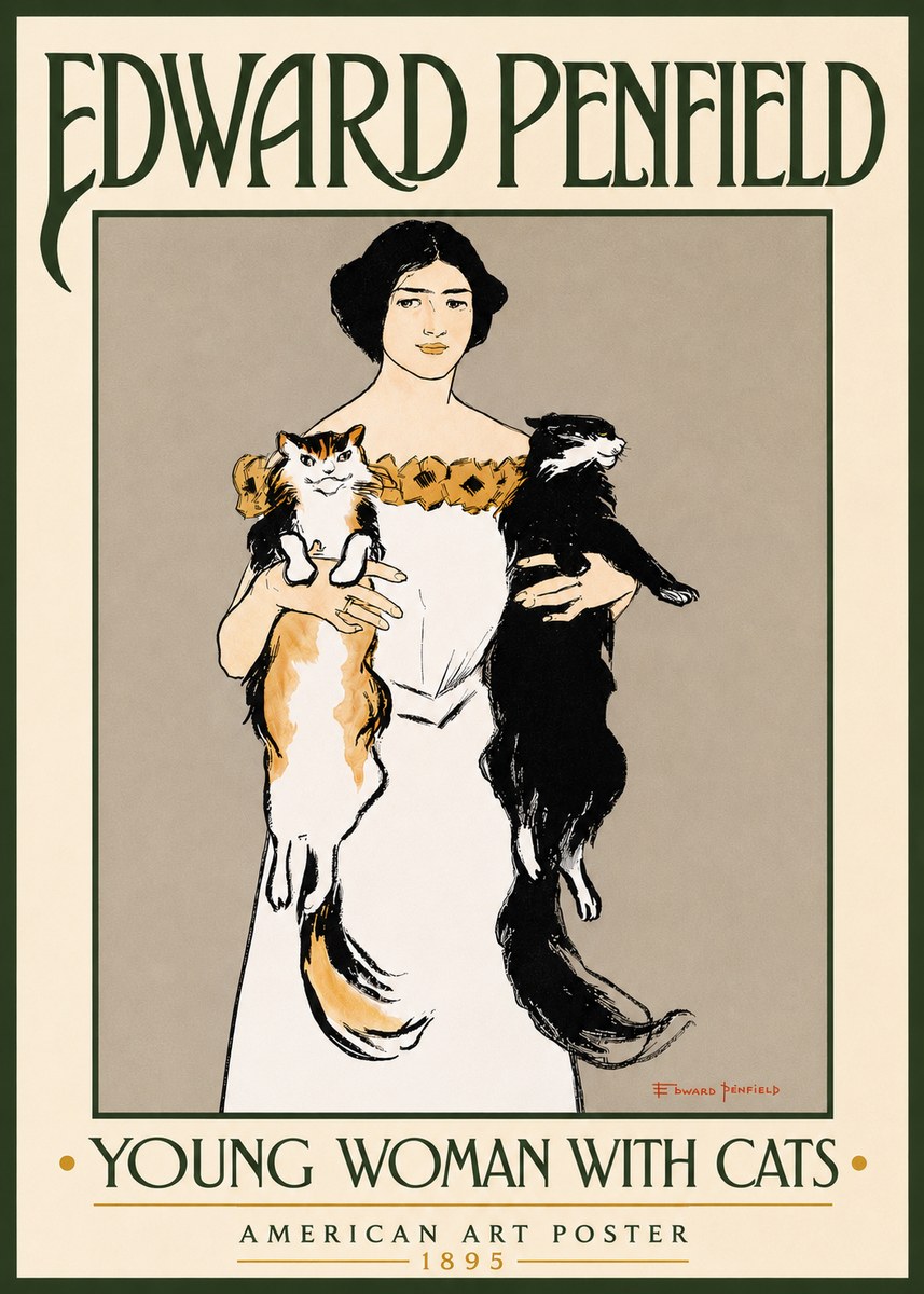 Edward Penfield Young Woman with Cats No4 - Poszter