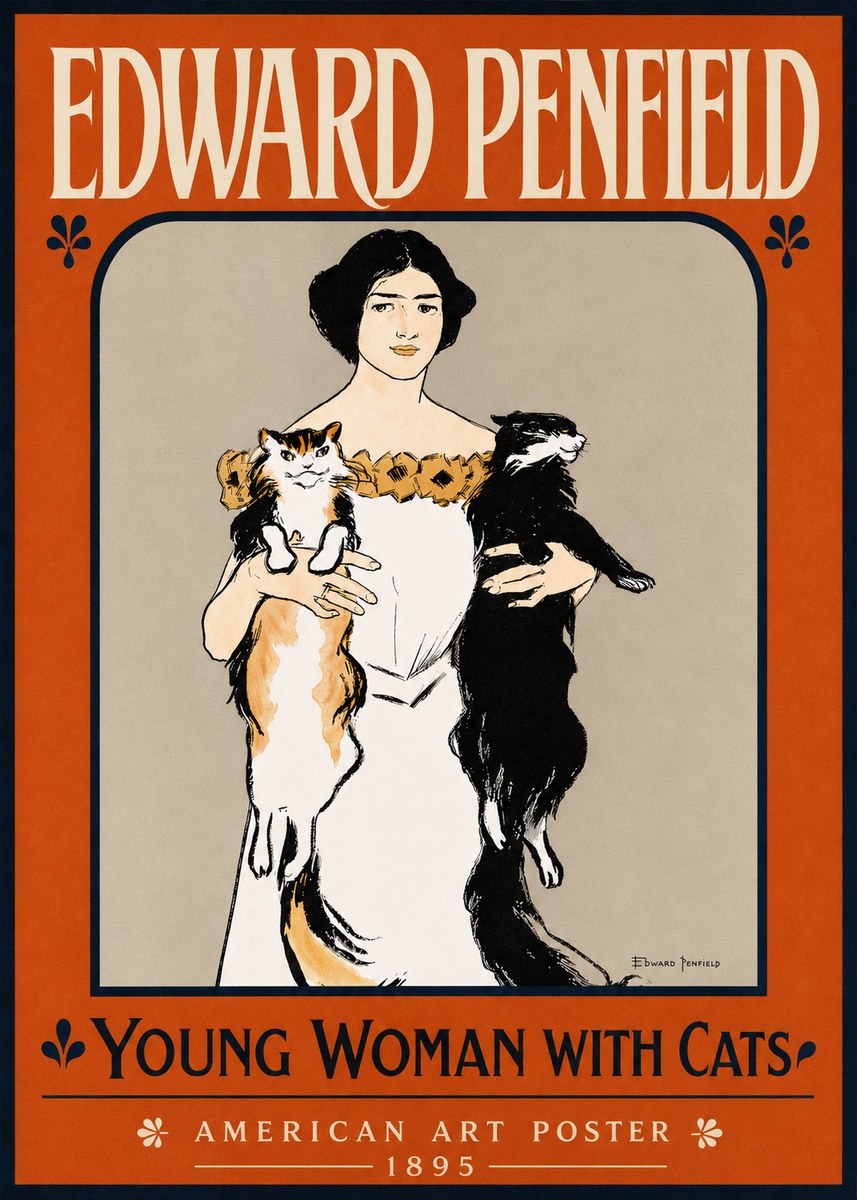 Edward Penfield Young Woman with Cats No5 - Poszter