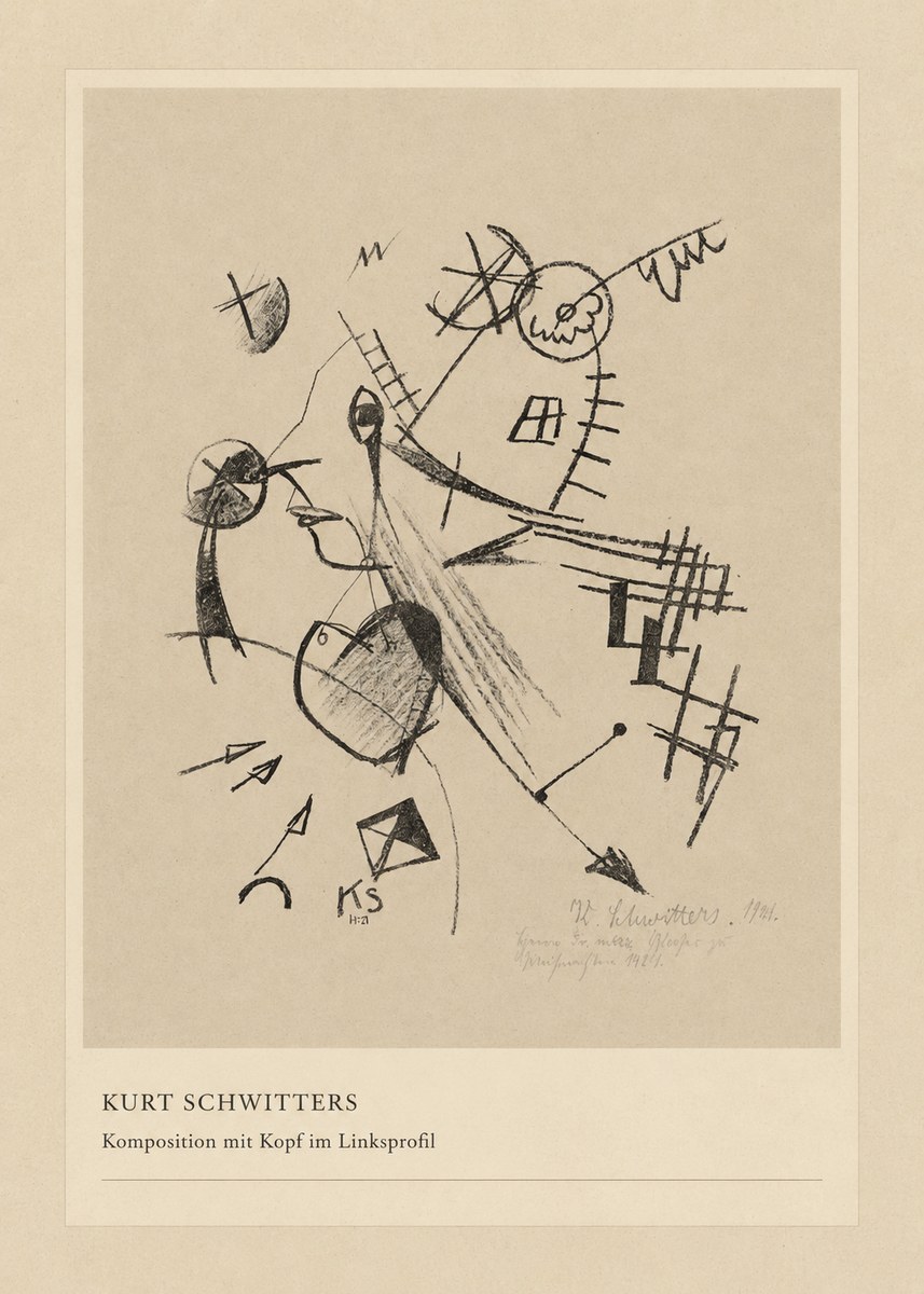 Kurt Schwitters Komposition Mit Kopf Im Linksprofil No4 - Poszter