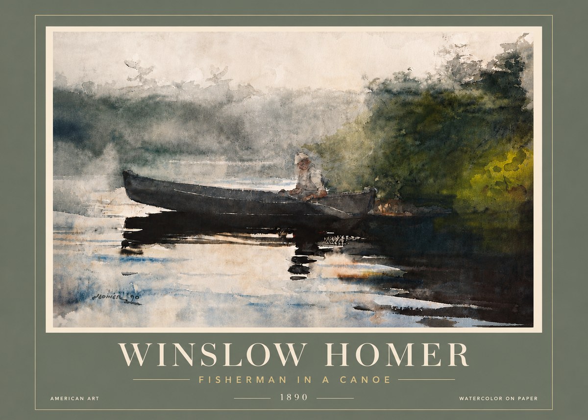 Winslow Homer Fisherman in a Canoe No6 - Poszter