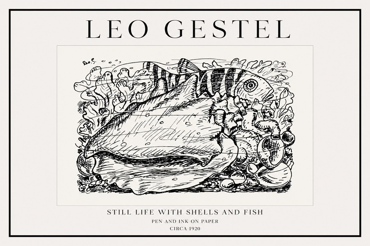 Leo Gestel Still Life with Shells and Fish No1 - Poszter
